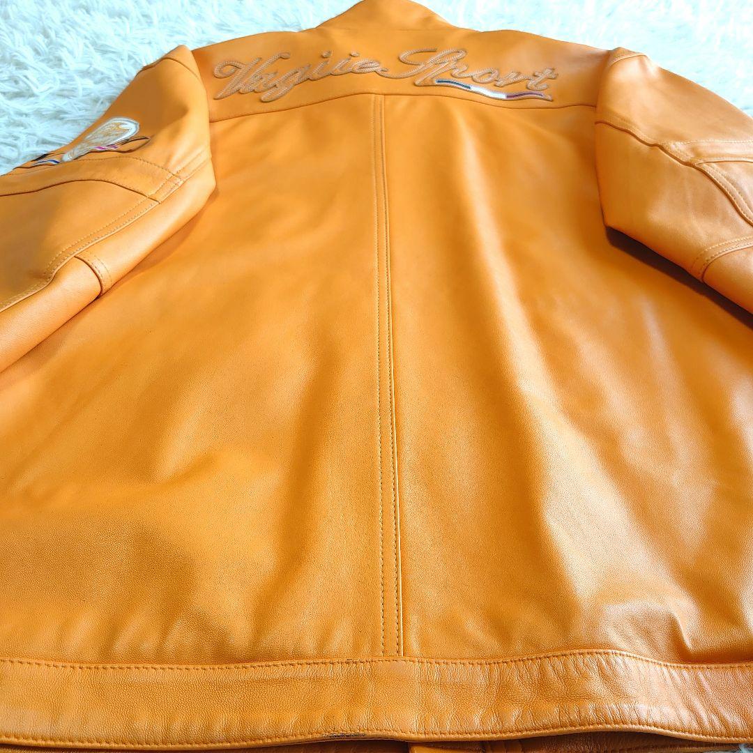 【美品】バジエ シングルライダース 羊革 レザー刺繍 レザージャケット XL