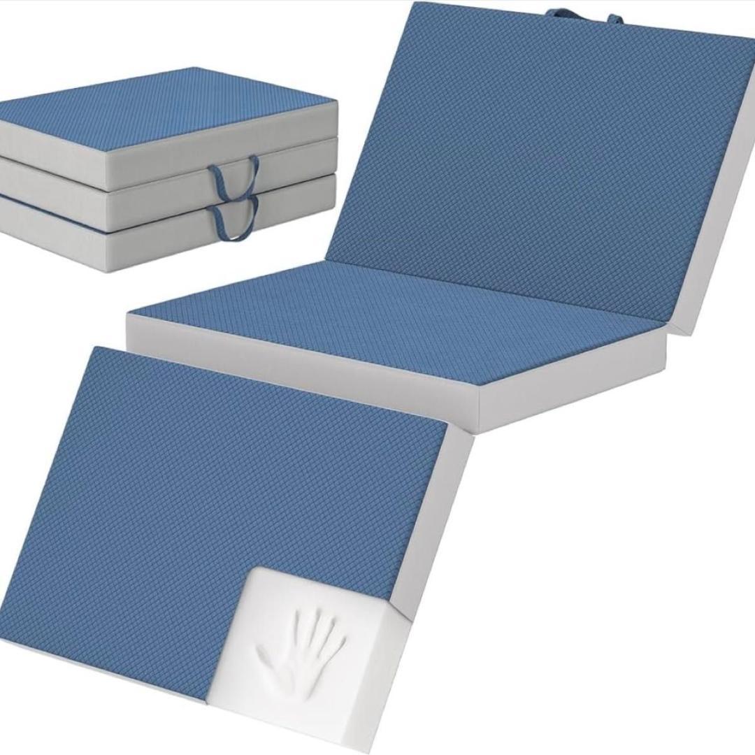 三つ折り高反発マットレス セミダブル 10cm 硬め ブルー