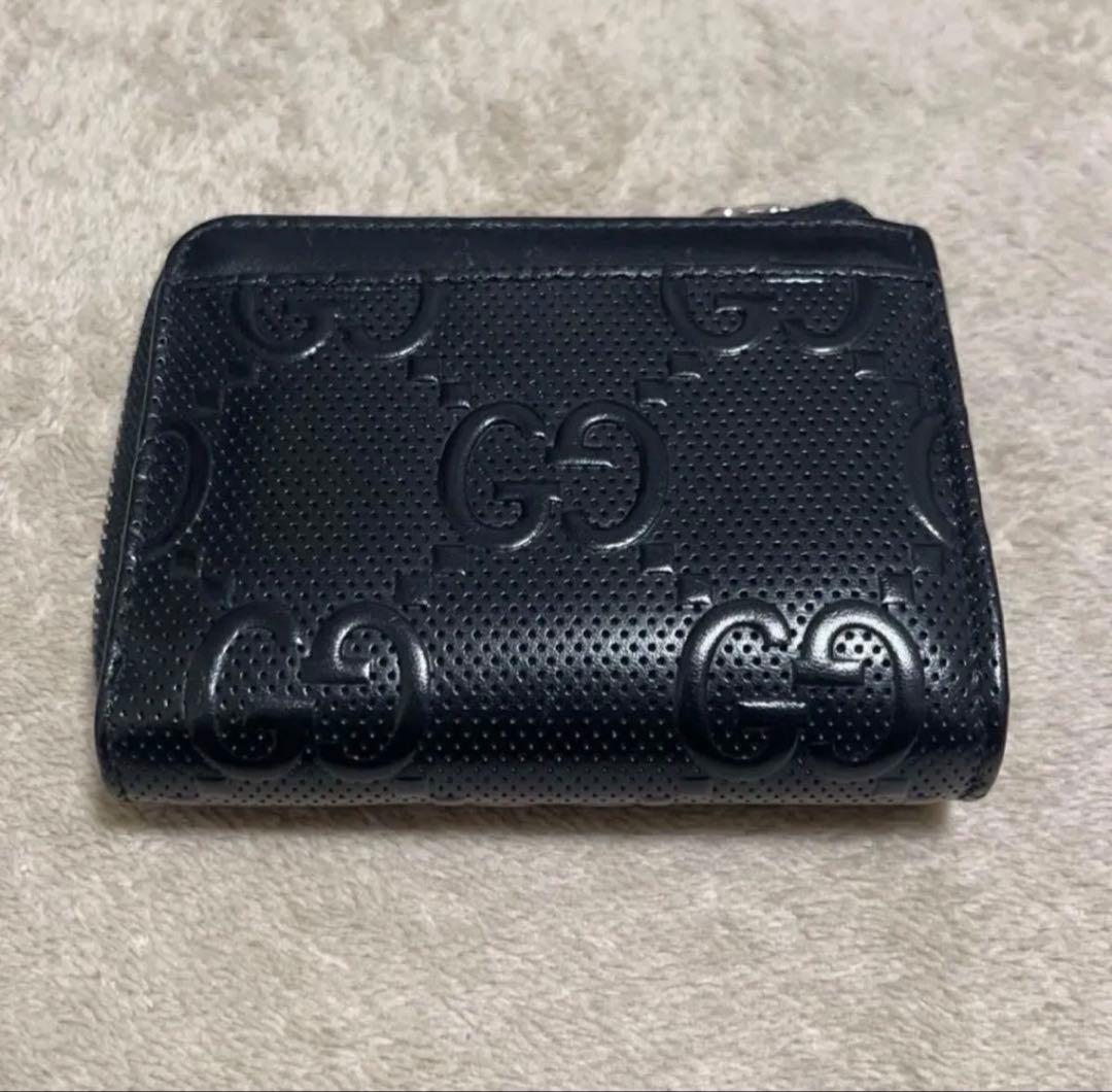 【美品】GUCCI グッチ GGエンボス 財布 ブラック ミニウォレット