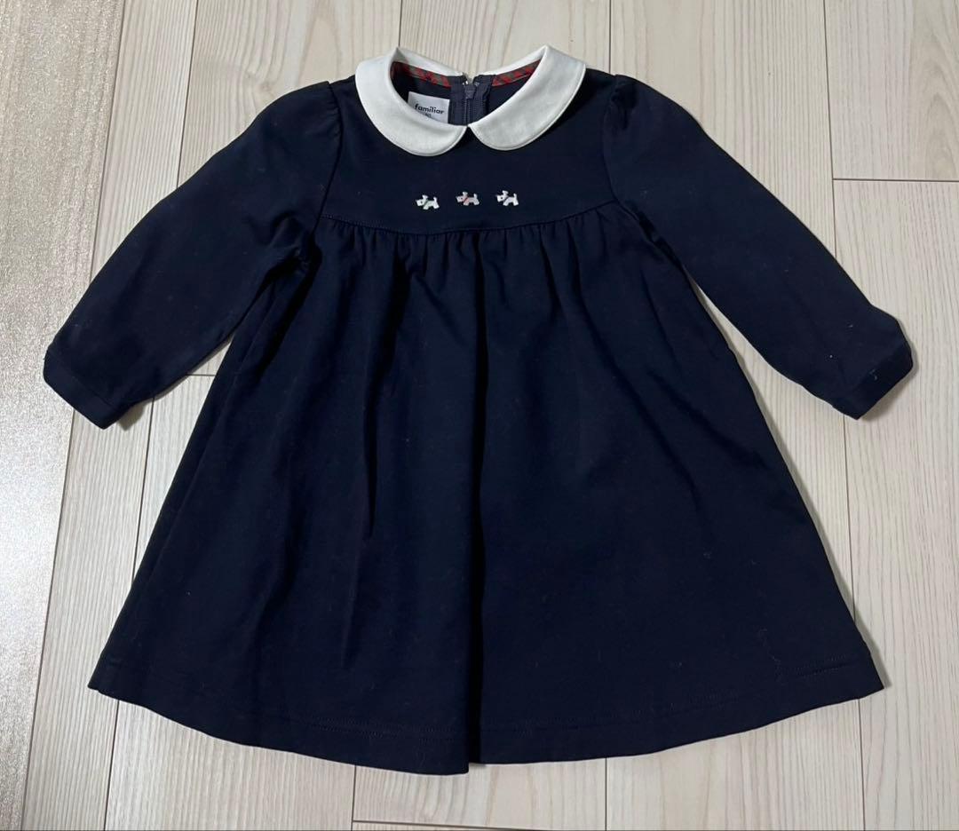 familiarネイビー 襟付きワンピース80cm 秋冬