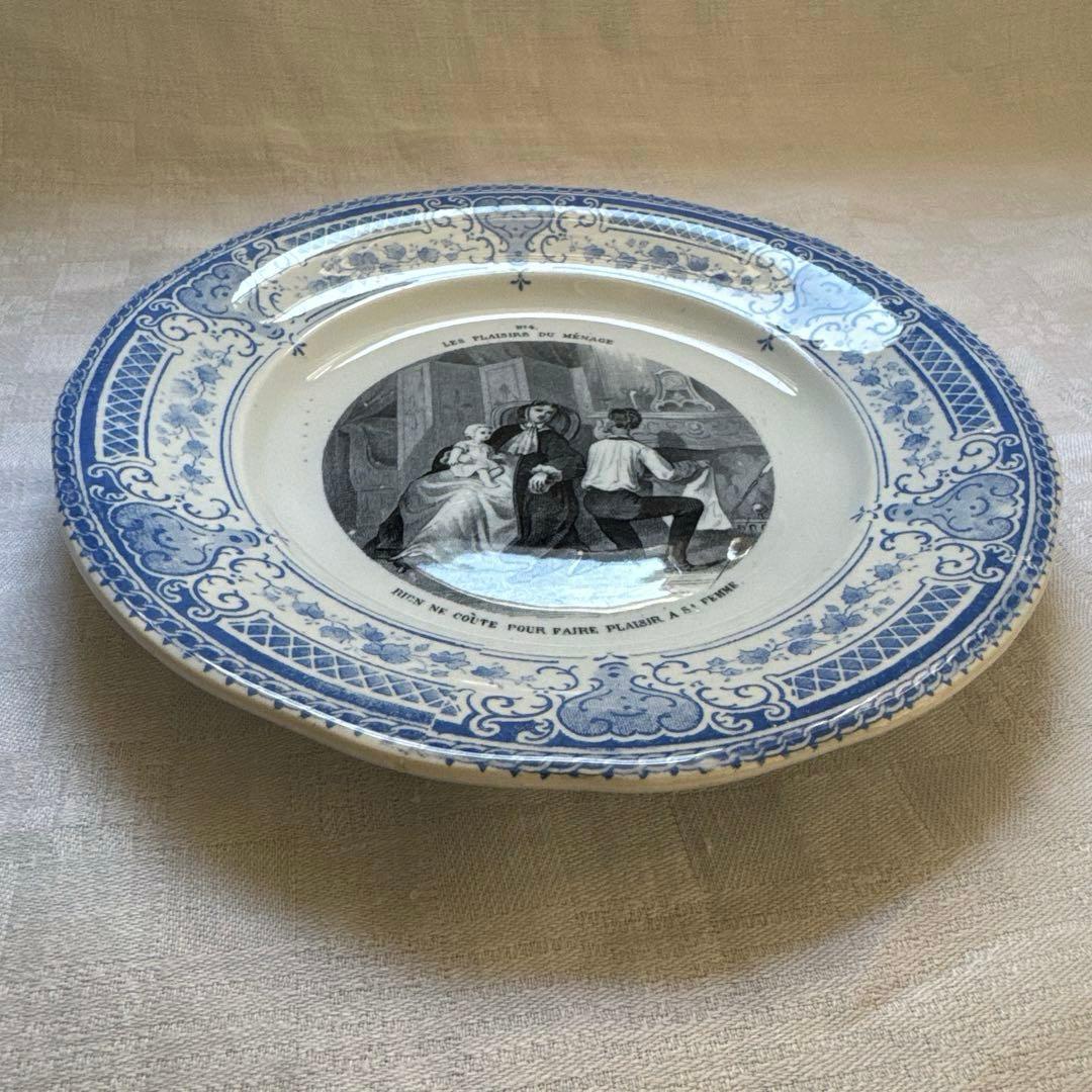 【美品】フランスアンティーク　クレイユエモントロー　グリザイユプレート　平皿