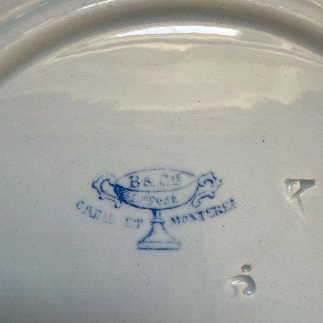 【美品】フランスアンティーク　クレイユエモントロー　グリザイユプレート　平皿