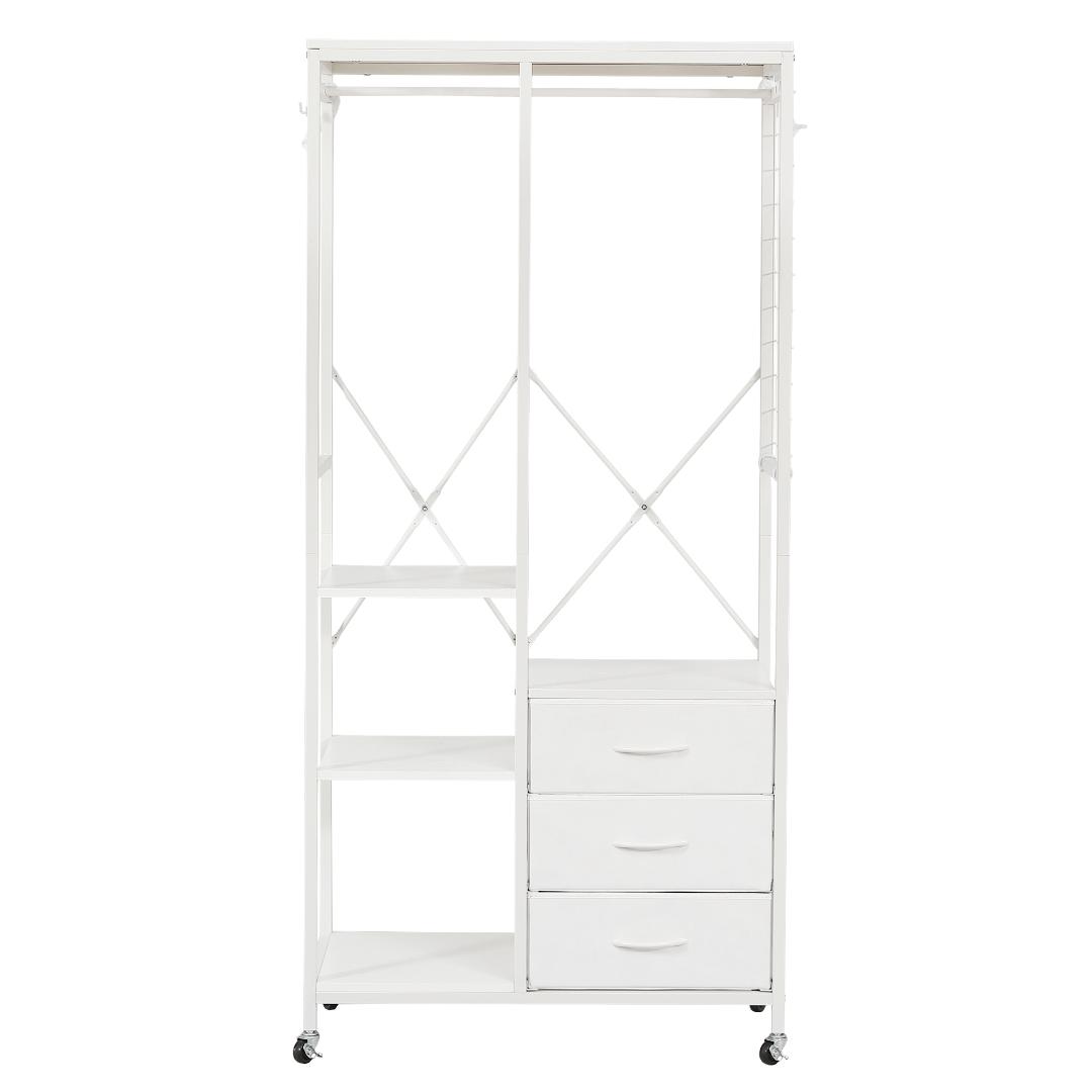 ハンガーラック引き出し付き 幅80cm 奥行35cm タンス付き ワードローブ