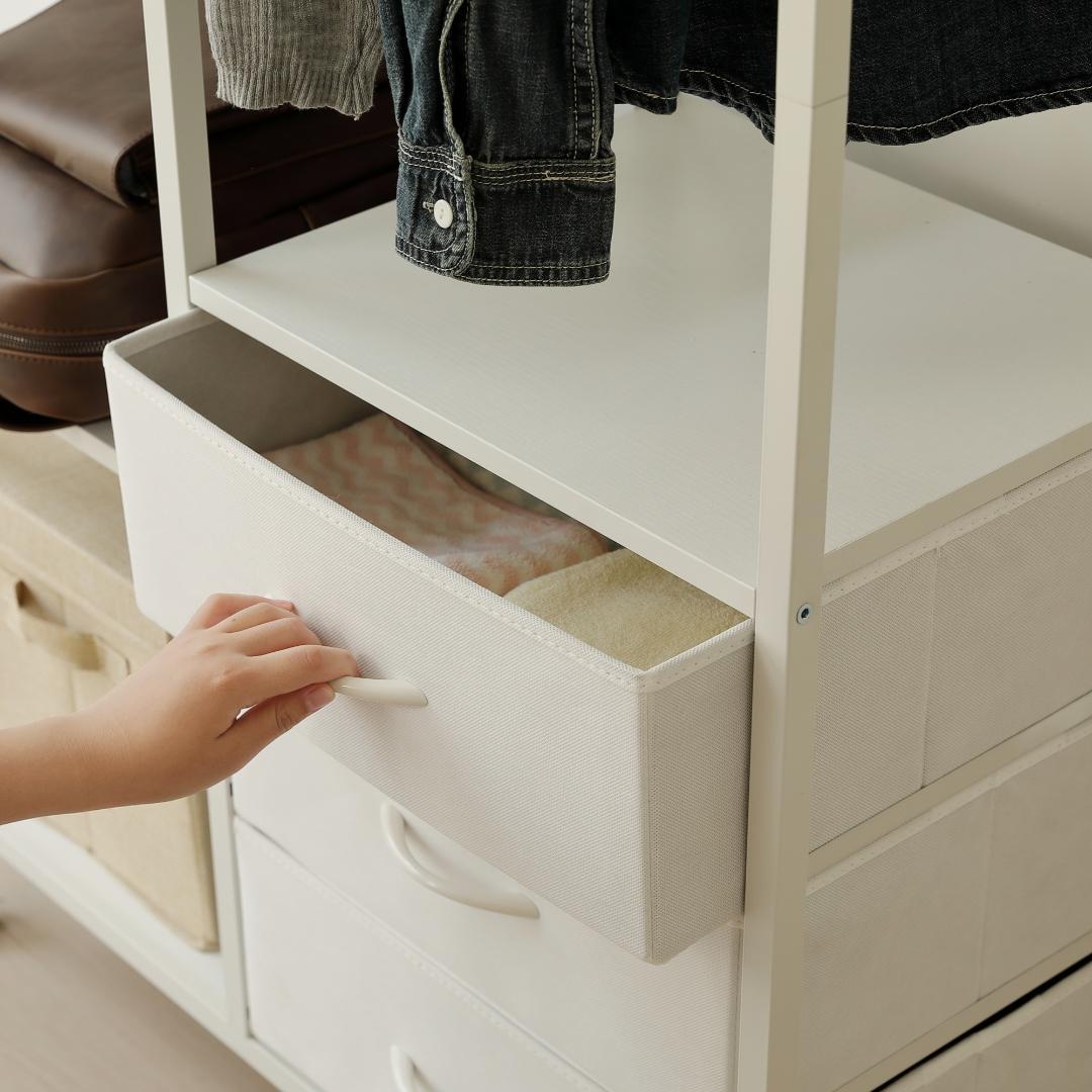 ハンガーラック引き出し付き 幅80cm 奥行35cm タンス付き ワードローブ