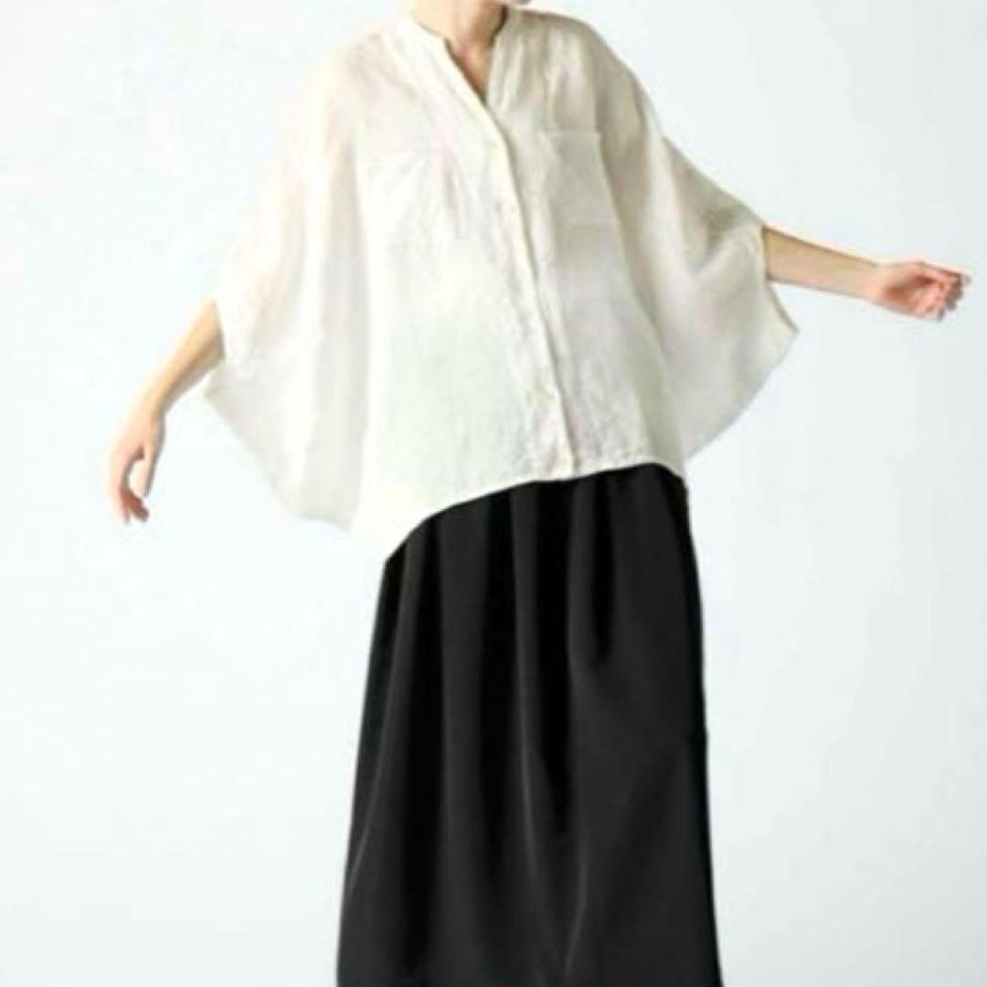 美品 ミズイロインド シャツ 半袖 スタンドカラー リネン 麻 日本製