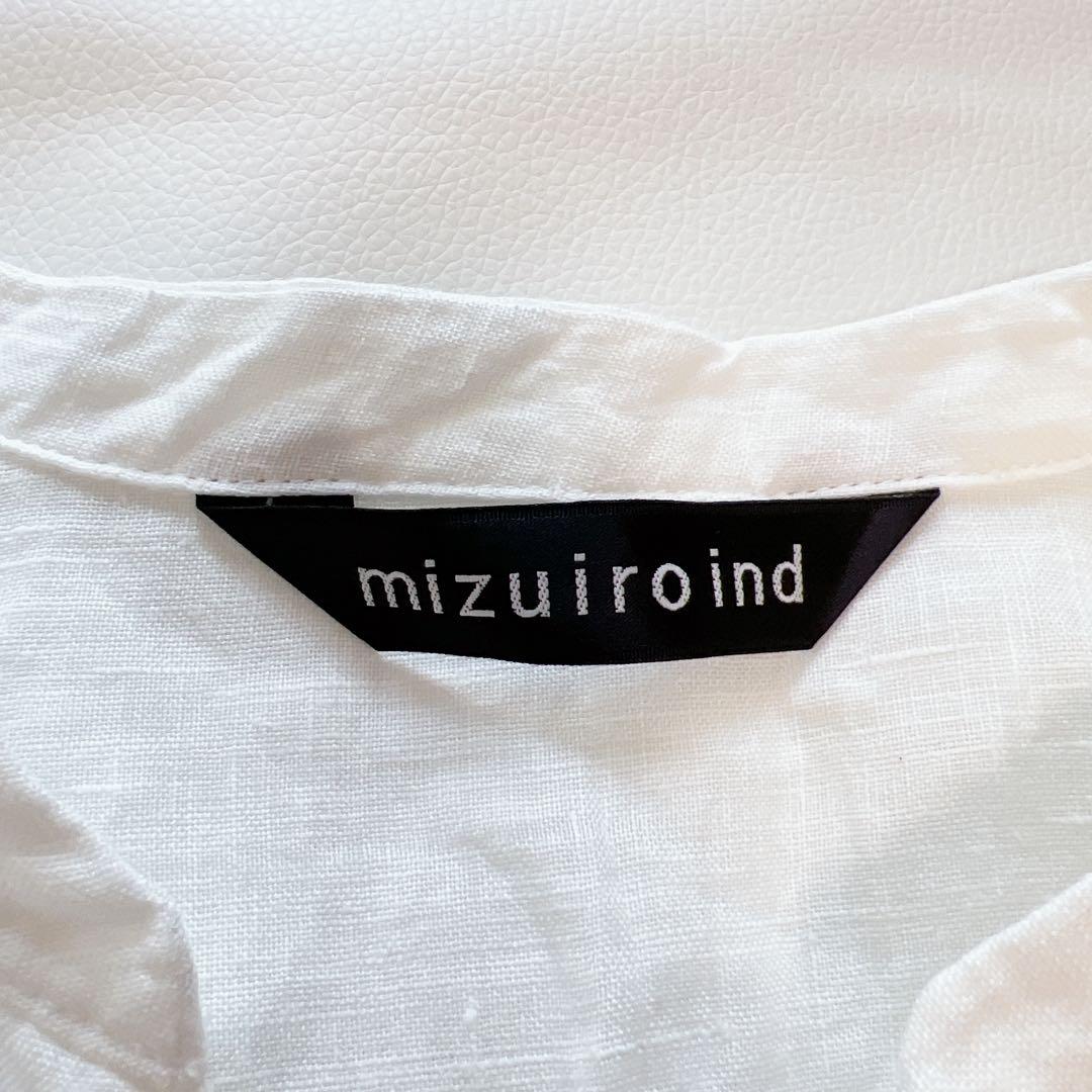 美品 ミズイロインド シャツ 半袖 スタンドカラー リネン 麻 日本製