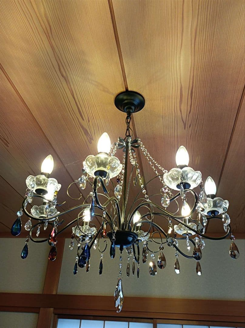 マットブラックで和室にも★豪華★スワロフスキー＆プレシオサ★カスタムシャンデリア