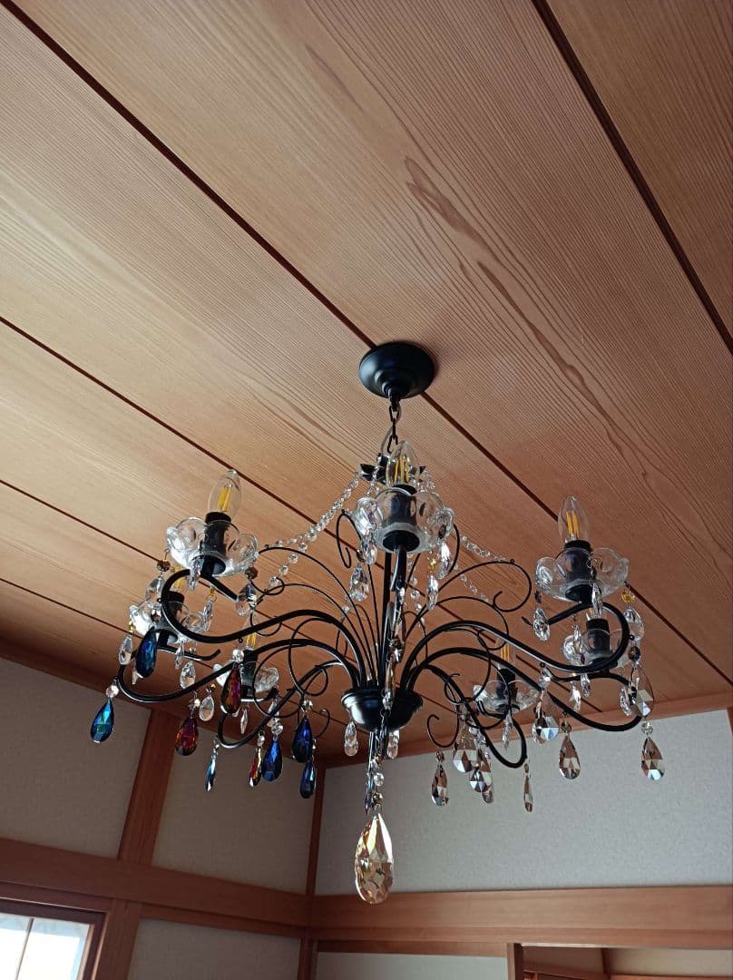 マットブラックで和室にも★豪華★スワロフスキー＆プレシオサ★カスタムシャンデリア