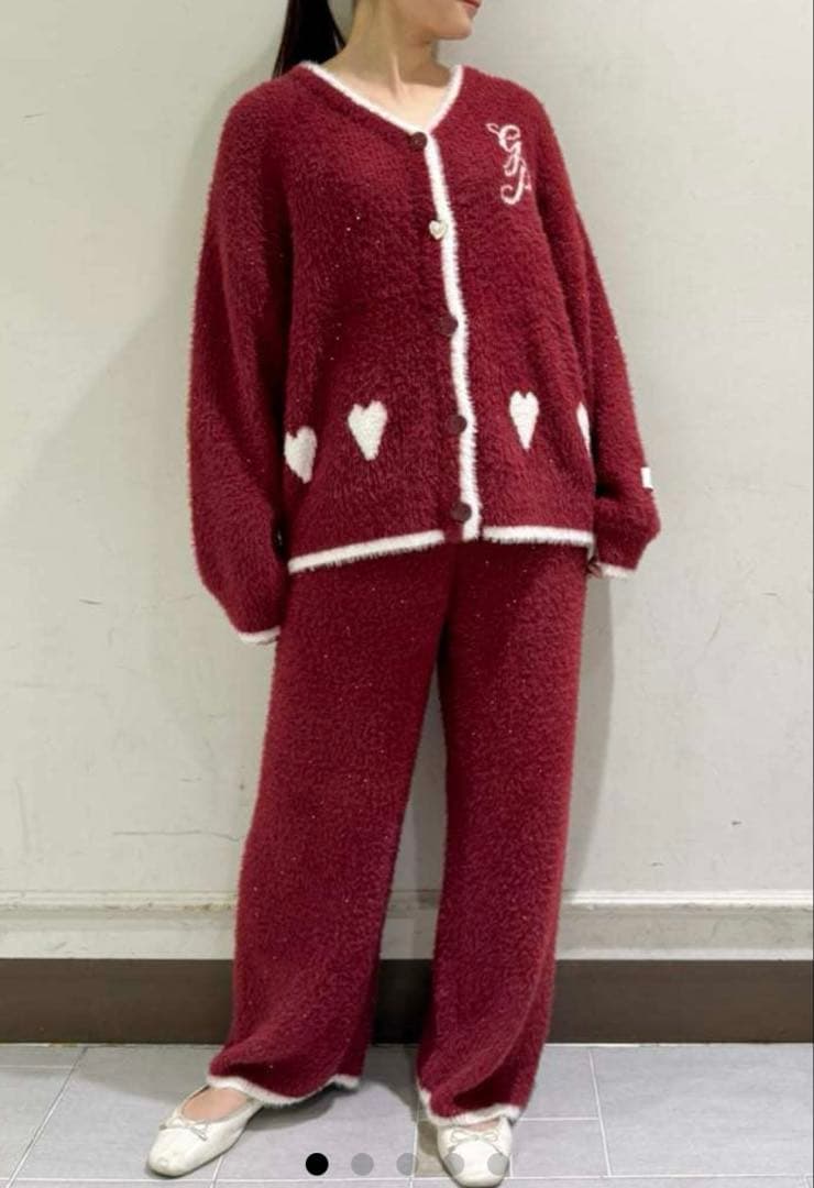 ジェラートピケ　ラメフェザーカーディガン&ロングパンツ