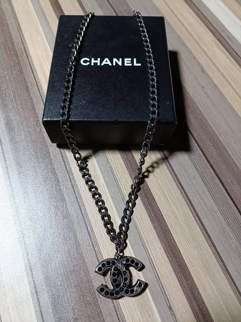シャネル ネックレス 04A ココマーク ブラックストーン ラインストーン