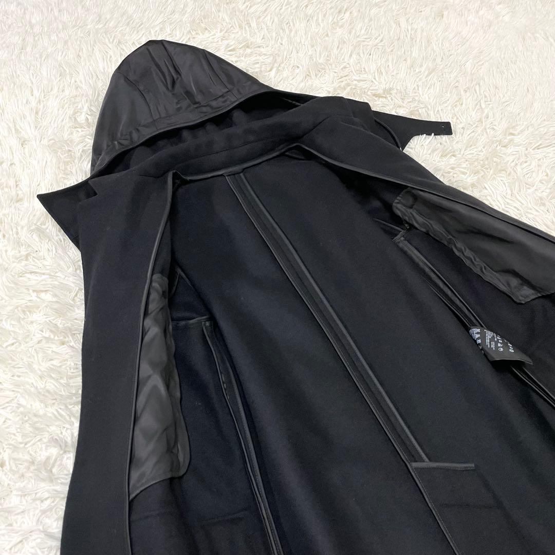 PRADA フーデッドハイブリッドコート 48 ブラックラベル ウール ナイロン