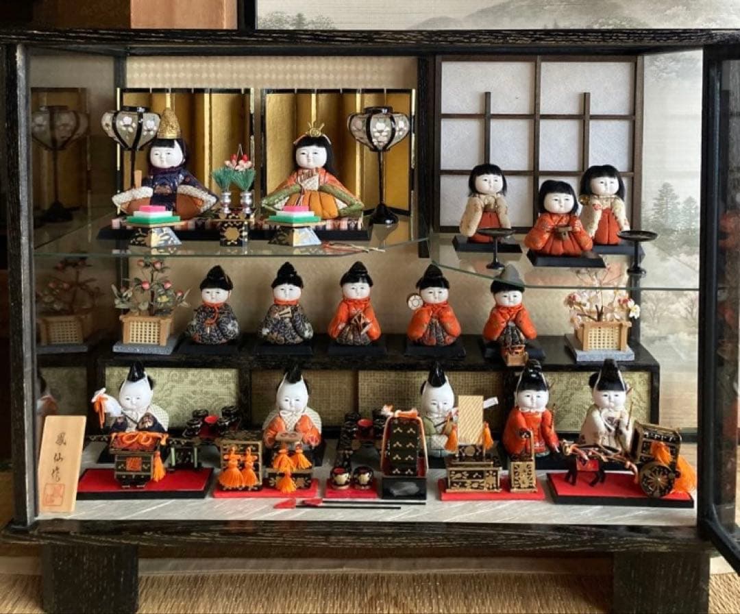 昭和レトロ 木目込雛人形 オルゴール・ガラスケース付 1950年代 保管用箱あり