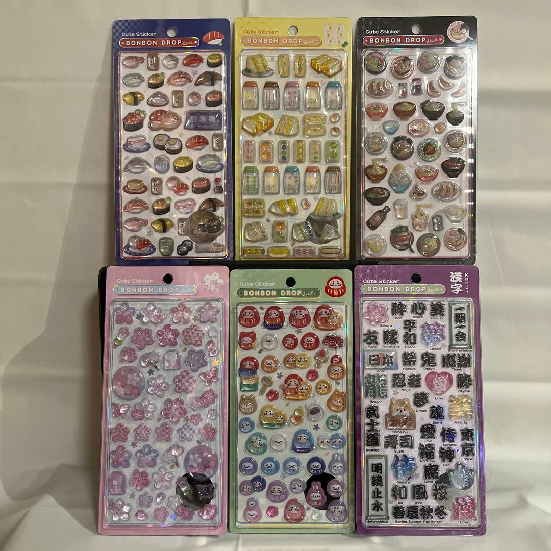 ボンボンドロップシール　6枚セット　和柄