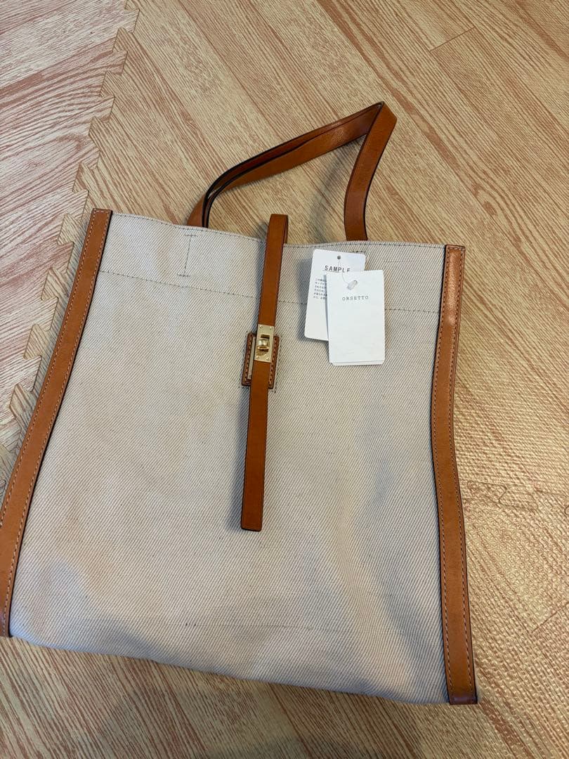 ベージュ キャンバス レザートートバッグ　オルセット　olsetto