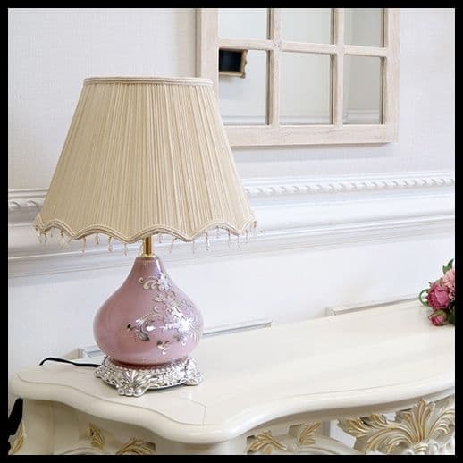 輸入雑貨　ガラス内臓ランプ　布シェード　テーブルスタンド　ヨーロピアン