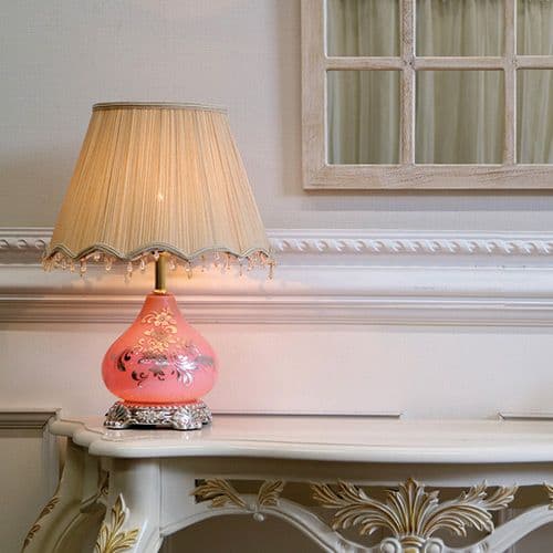 輸入雑貨　ガラス内臓ランプ　布シェード　テーブルスタンド　ヨーロピアン