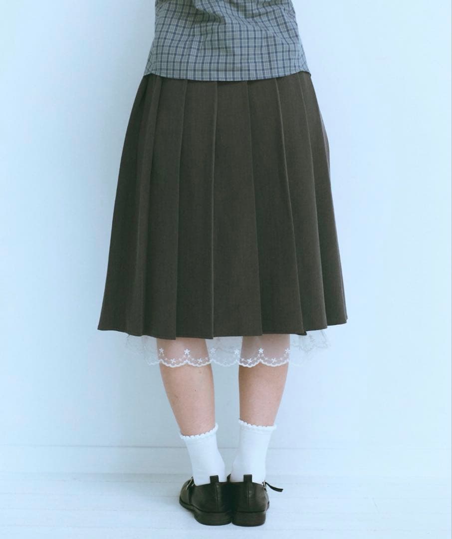 FEKETE レースミディプリーツスカート グレー Mサイズ