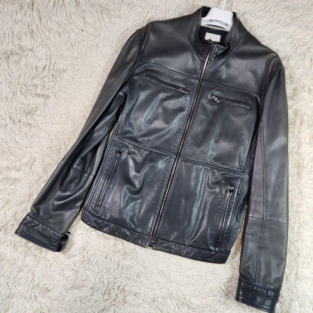 超高級 ブルネロクチネリ シングルライダース ラムレザー ダブルジップ M