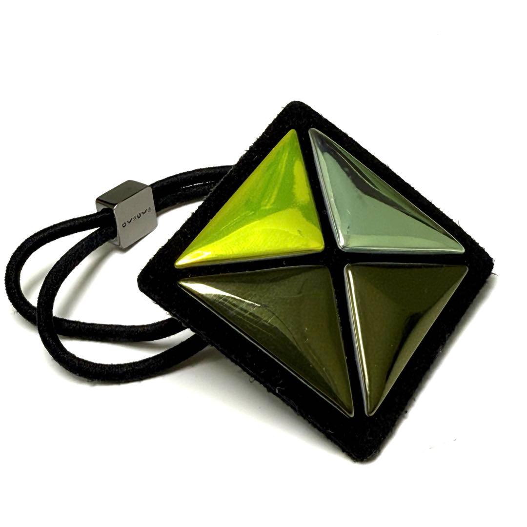 美品　バオバオイッセイミヤケ　バイカラー　ヘアゴム　メタリック　グリーン