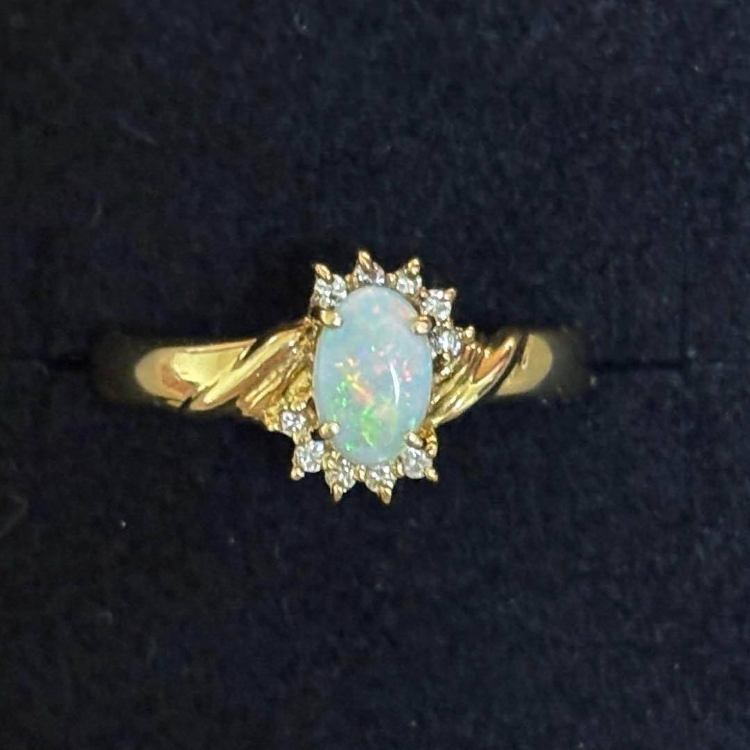 K18 ホワイトオパール ダイヤモンド　リング　10.5号
