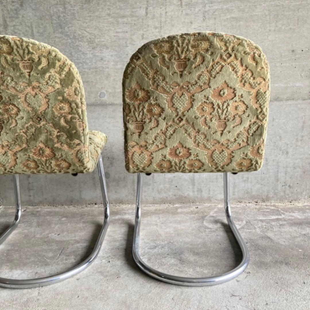 カンチレバー チェア 椅子 2脚 ビロード ジャガード 金華山 昭和 レトロ