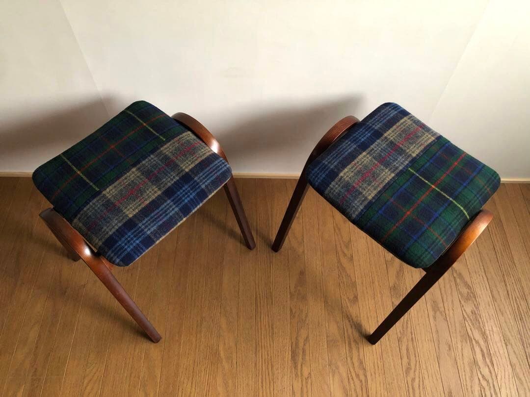 秋田木工 曲木 剣持スツール 2脚セット ヴィンテージ家具 古代色 レトロ 民藝