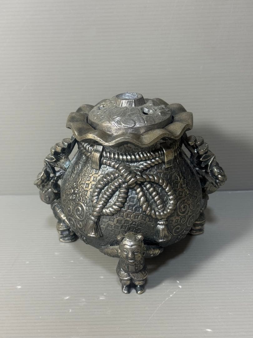 2588 高岡銅器 3足 香炉 寿 香立 風炉