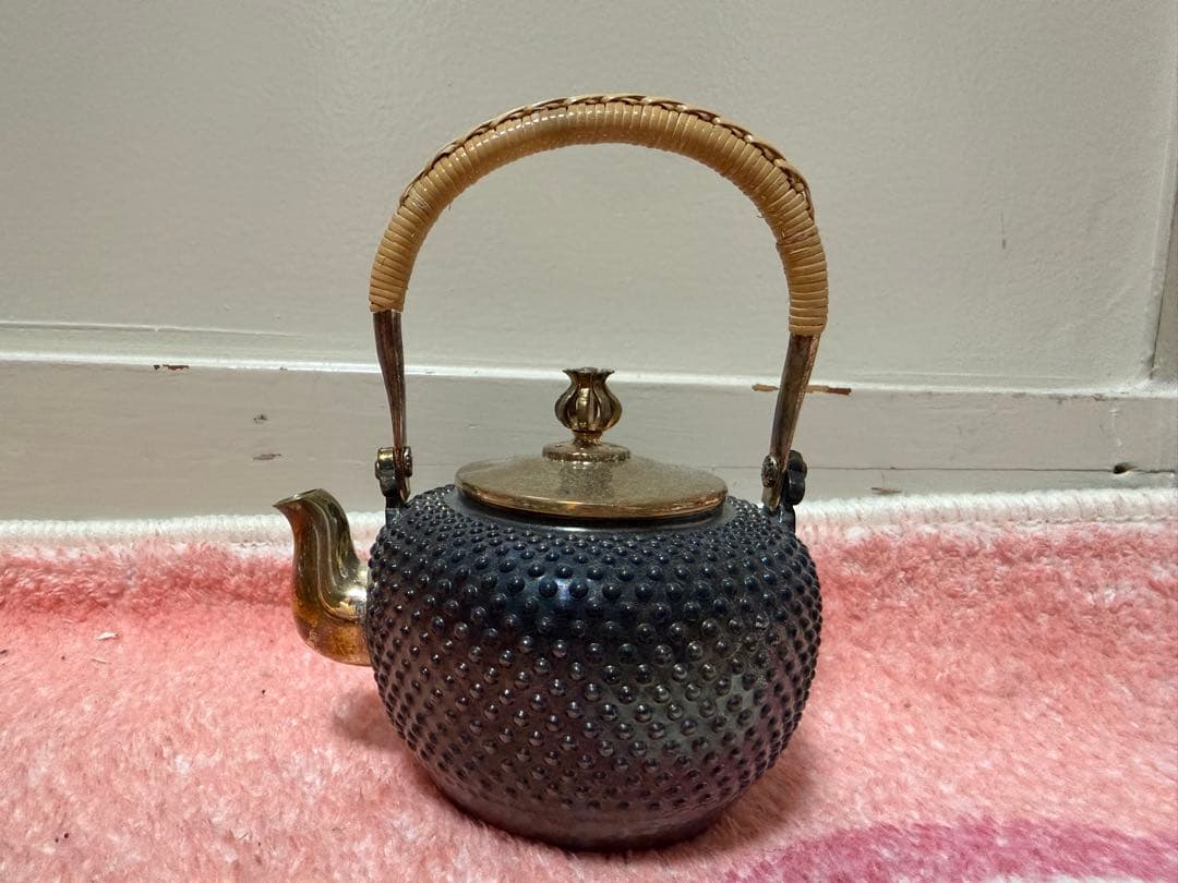 純銀製 玉霰急須 蕾摘 銀瓶 煎茶道具