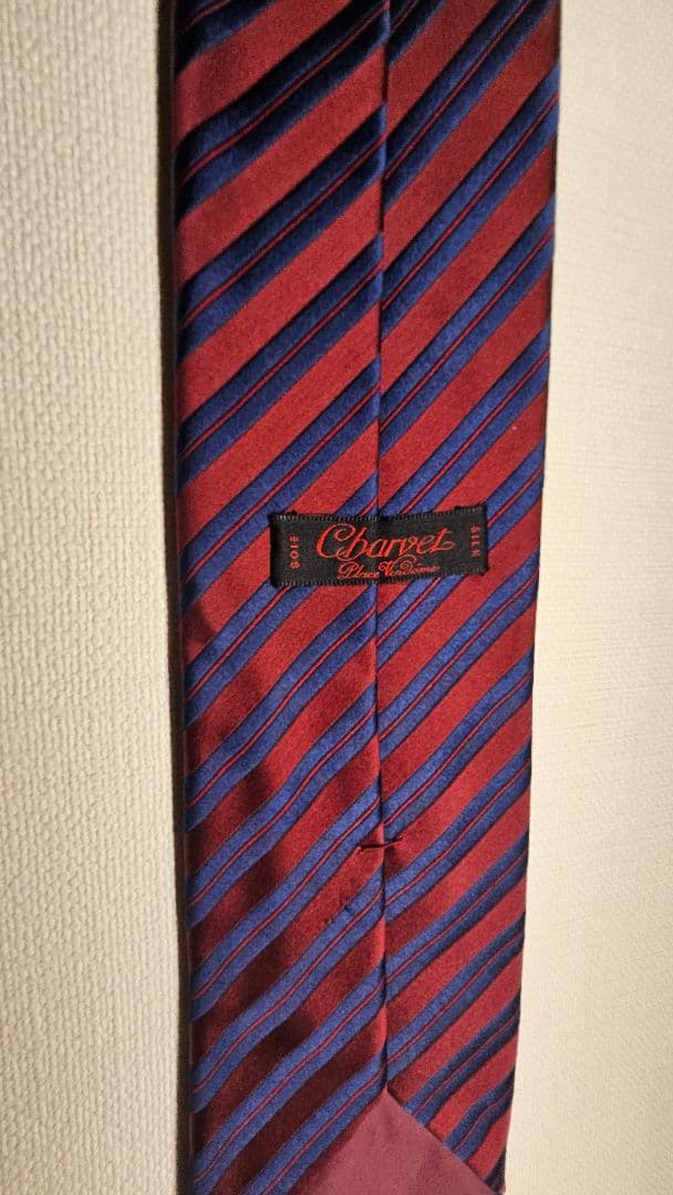 Charvet シャルベ フランス製 赤と青のストライプ ネクタイ