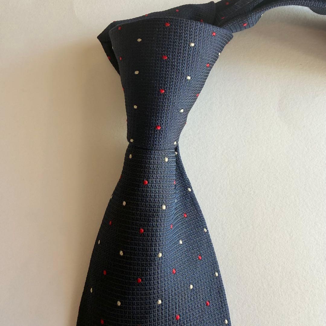 CHANEL シャネル　ネクタイ ネイビー 紺　赤　白　水玉模様　ドット柄