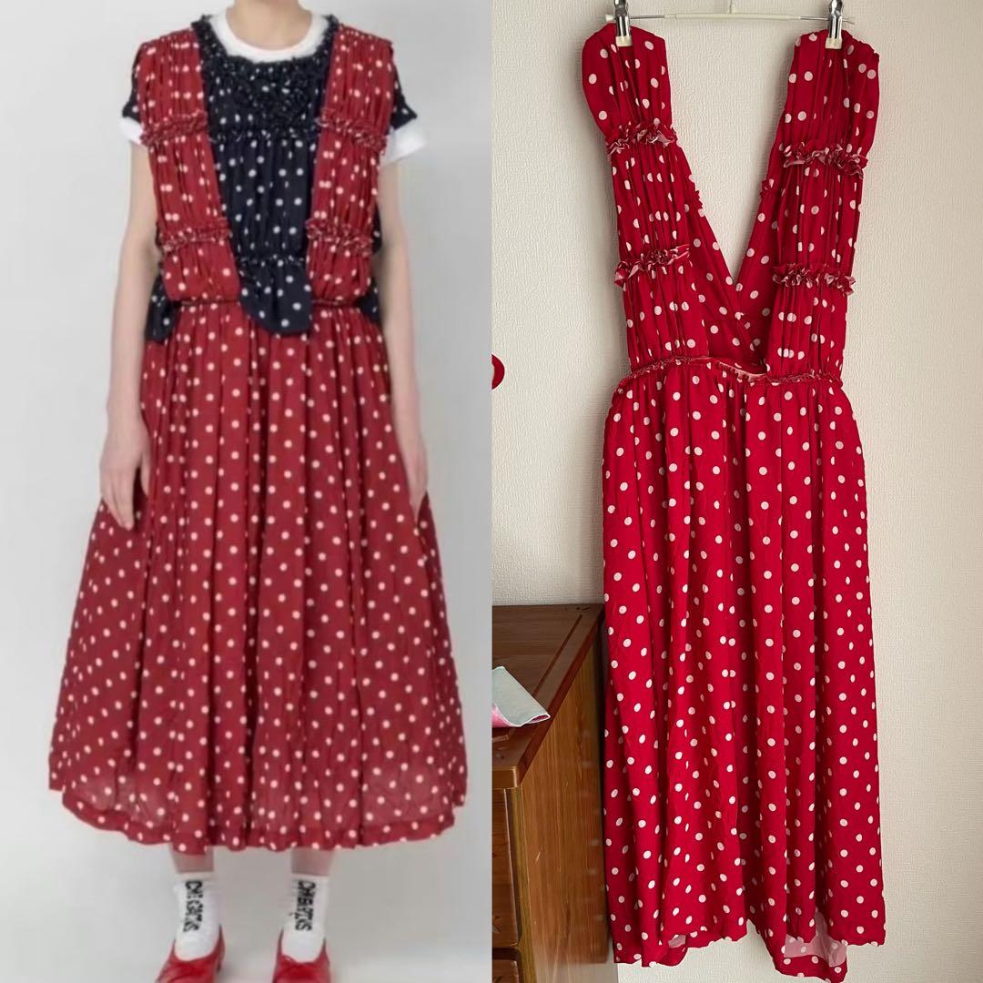 コムデギャルソン コムコム 吊りスカート ドット レッド S