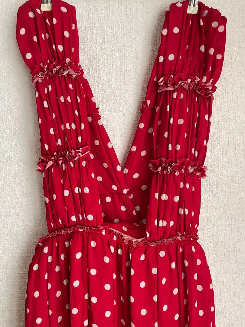 コムデギャルソン コムコム 吊りスカート ドット レッド S