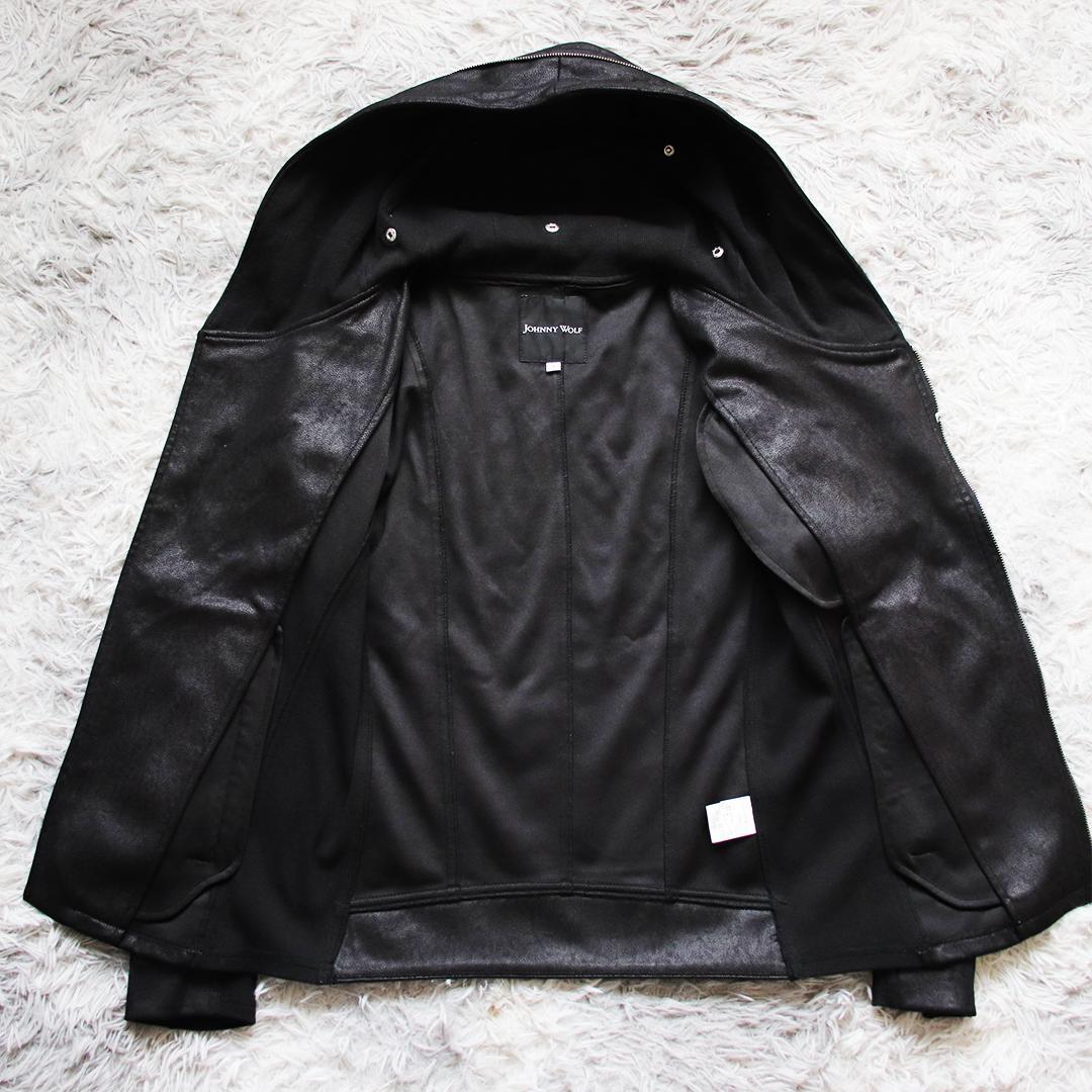 Y2K✨ジョニーウルフ フェイクレザーライダースパーカー ダブルジップ 切り替え