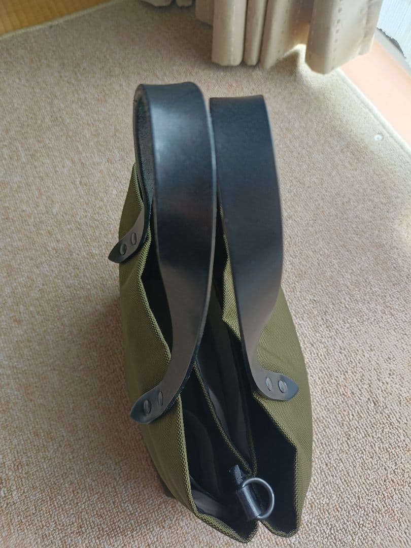 カワニシカバン　ミコＳ持手ロング　カーキ　コーデュラ　栃木レザー　帆布かぶせ蓋付