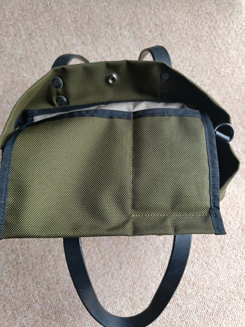 カワニシカバン　ミコＳ持手ロング　カーキ　コーデュラ　栃木レザー　帆布かぶせ蓋付