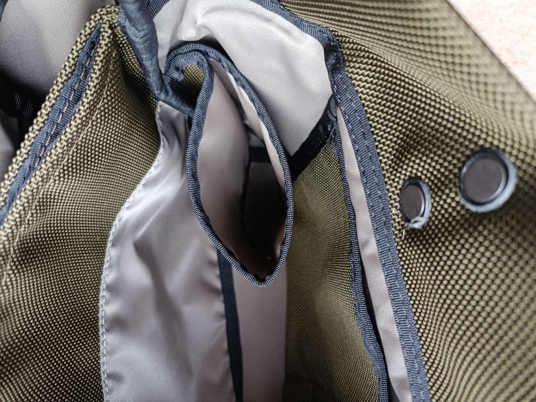 カワニシカバン　ミコＳ持手ロング　カーキ　コーデュラ　栃木レザー　帆布かぶせ蓋付