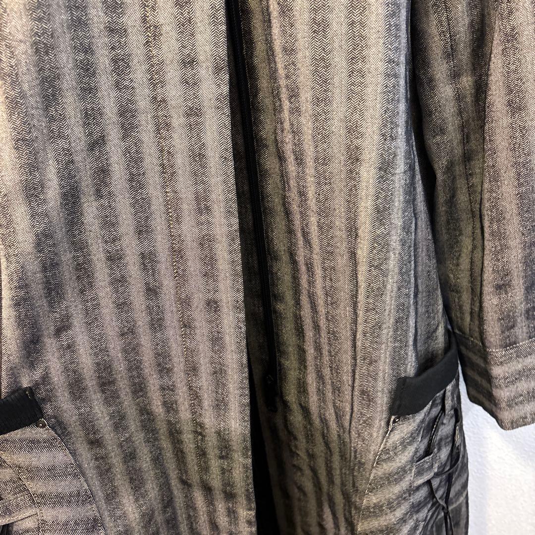 t.b 美品ストライプ ロングコート グレー ブラック