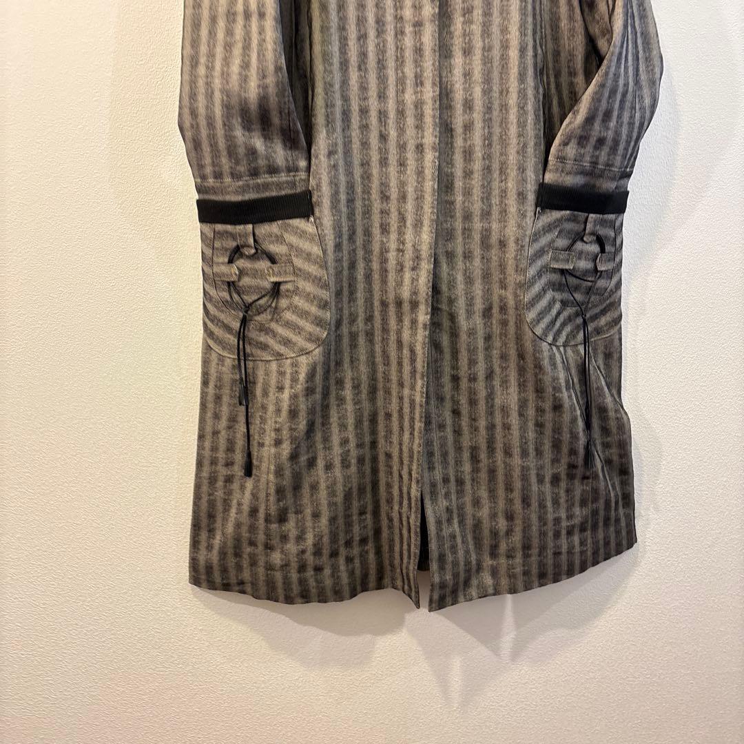 t.b 美品ストライプ ロングコート グレー ブラック