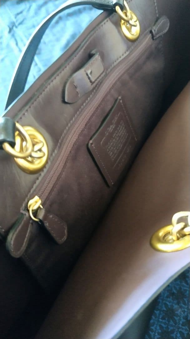 か*り様 COACH ブラックレザートートバッグ ゴールドチェーン付 2way