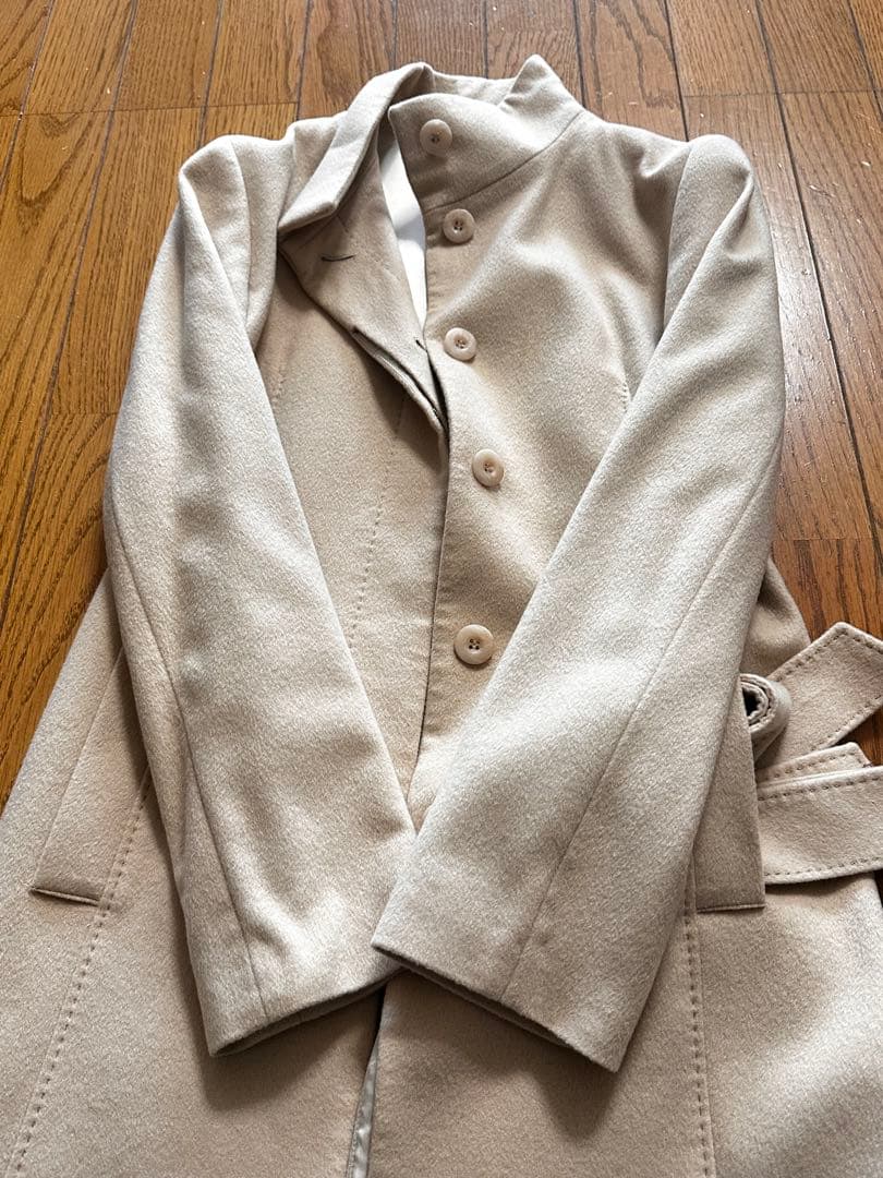 高級 ef-de カシミヤ100％ ベルテッドロングコート ベージュ 9号 M
