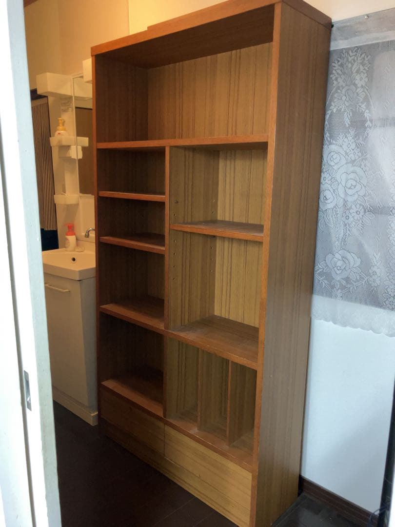 木目調オープンシェルフ 引き出し付き