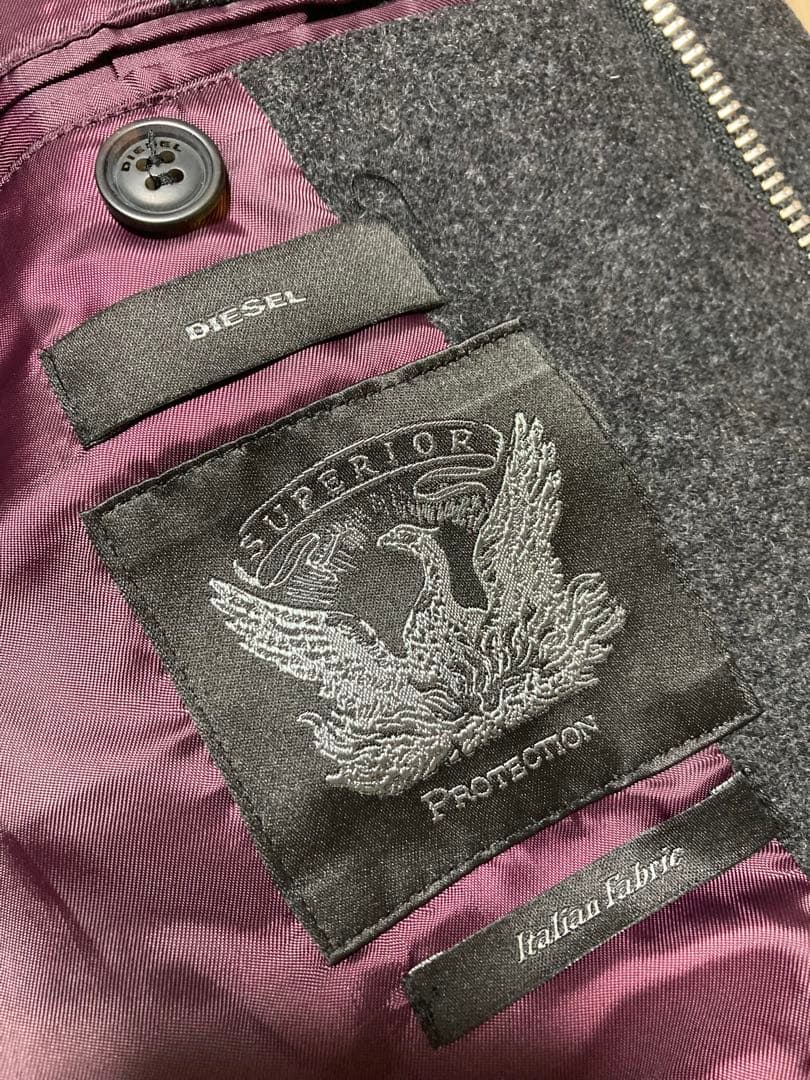 DIESEL ディーゼル　袖レザー切り替えウールコート