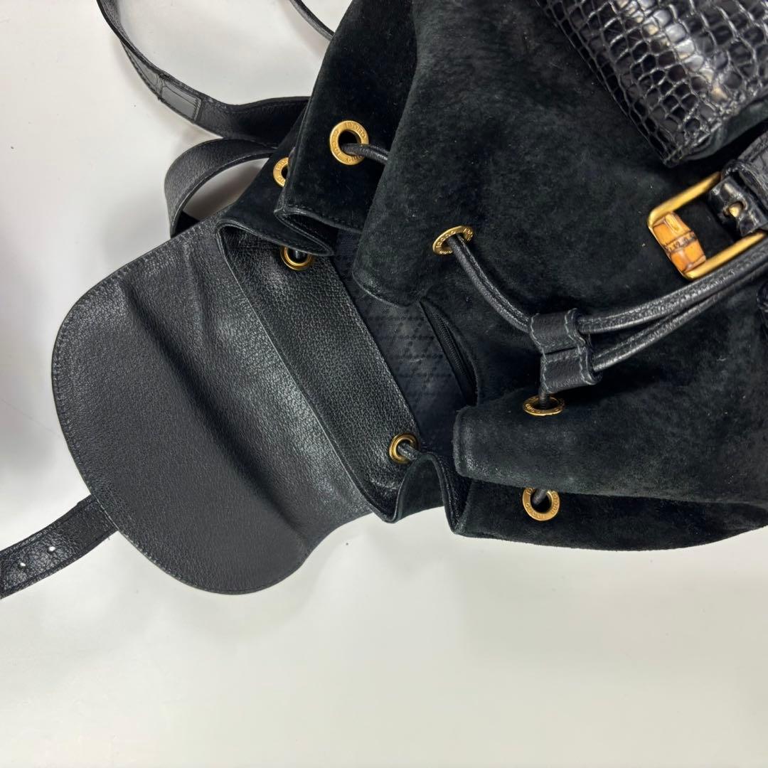 専用グッチ バンブー クロコ スエード リュック ターンロック 黒