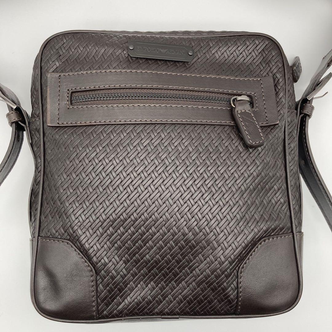 エンポリオアルマーニ ショルダーバッグ オールレザー 牛革 ダークブラウン