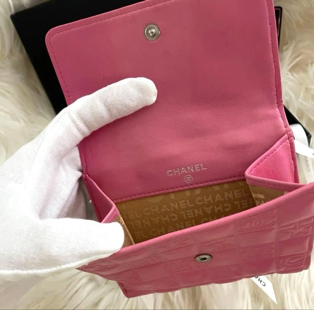 希少 シャネル CHANEL 二つ折り 財布 アイコンライン ピンクグリーン