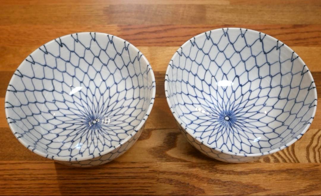 【美品】京焼 清水焼 青網　加藤芳山　小丼　菓子鉢　二個セット