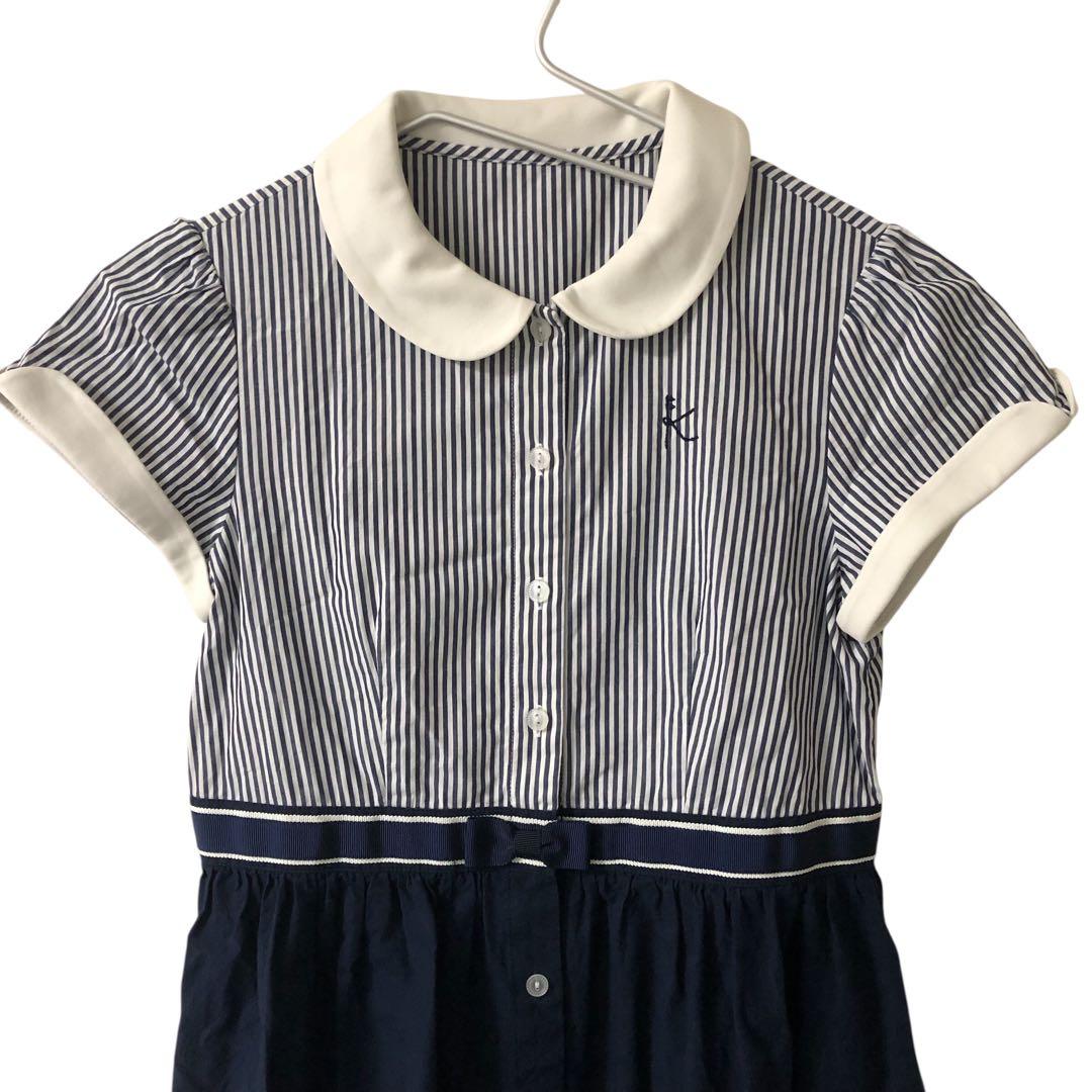 【美品】KUMIKYOKU 組曲 切り替えワンピース 半袖 160㎝ ネイビー