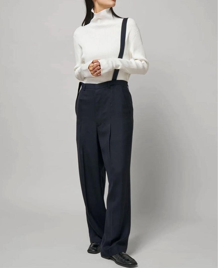 Loin サスペンダー付きワイドパンツ ネイビー