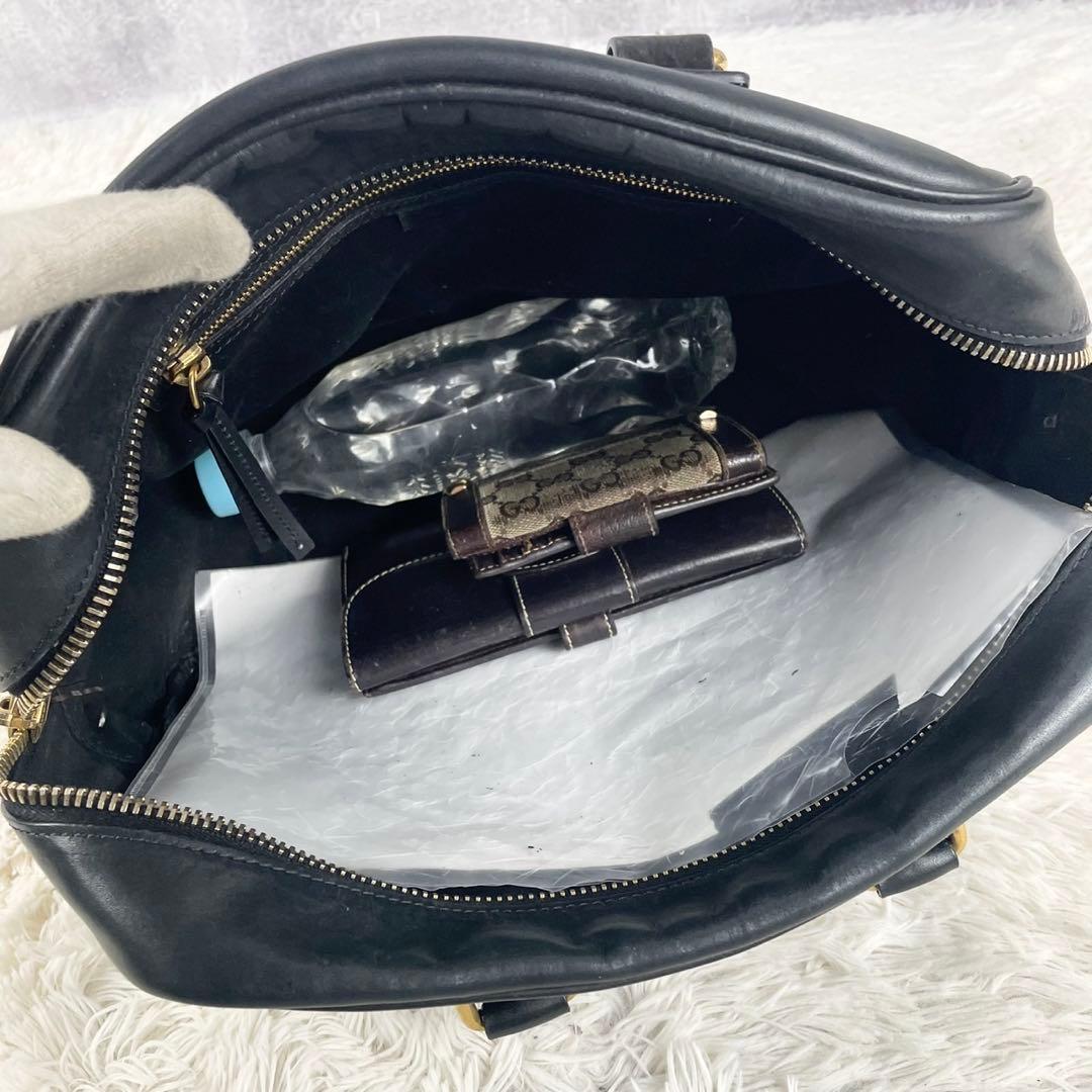 美品 セリーヌ レザー ボストンバッグ フィービー期 ロゴ型押し ブラック