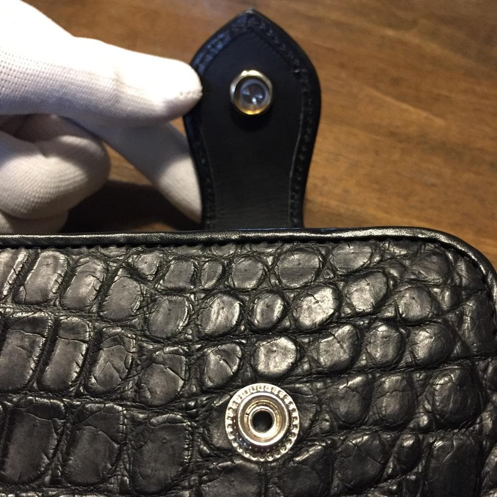 新品！高級‼クールなオールブラック！クロコダイル ワニ本革 バイカーズウォレット